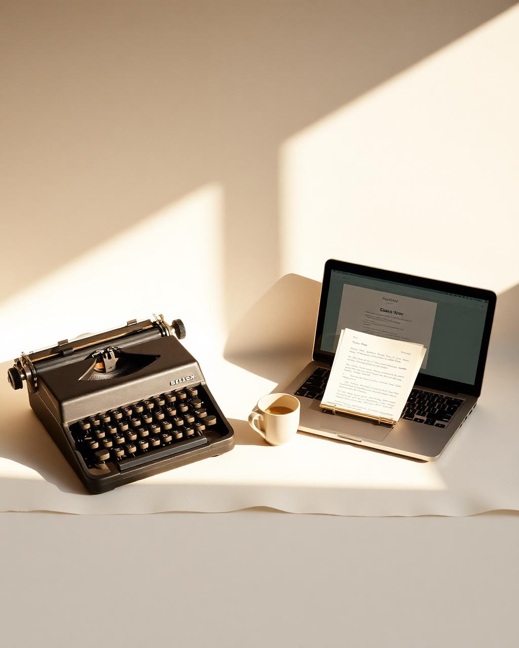Typewriter und Laptop auf einem Schreibtisch