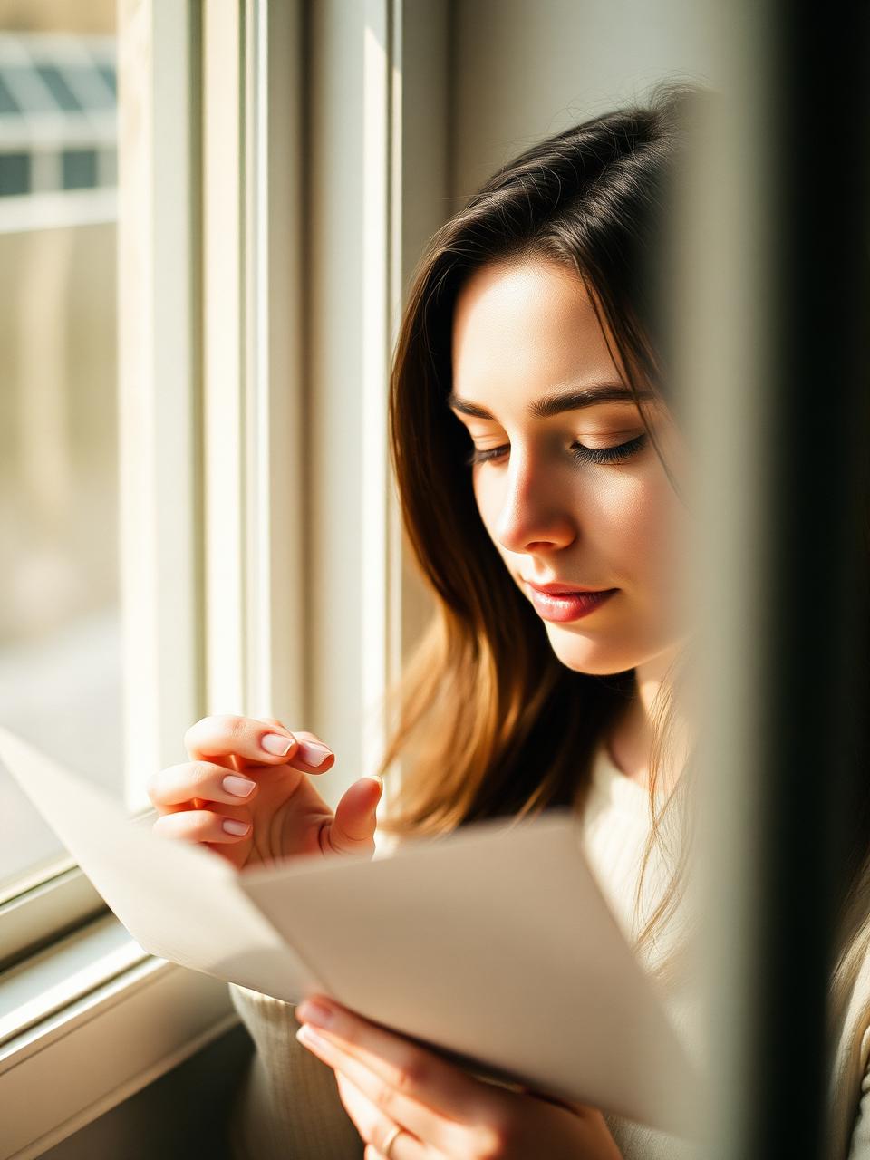 Person liest einen Brief am Fenster